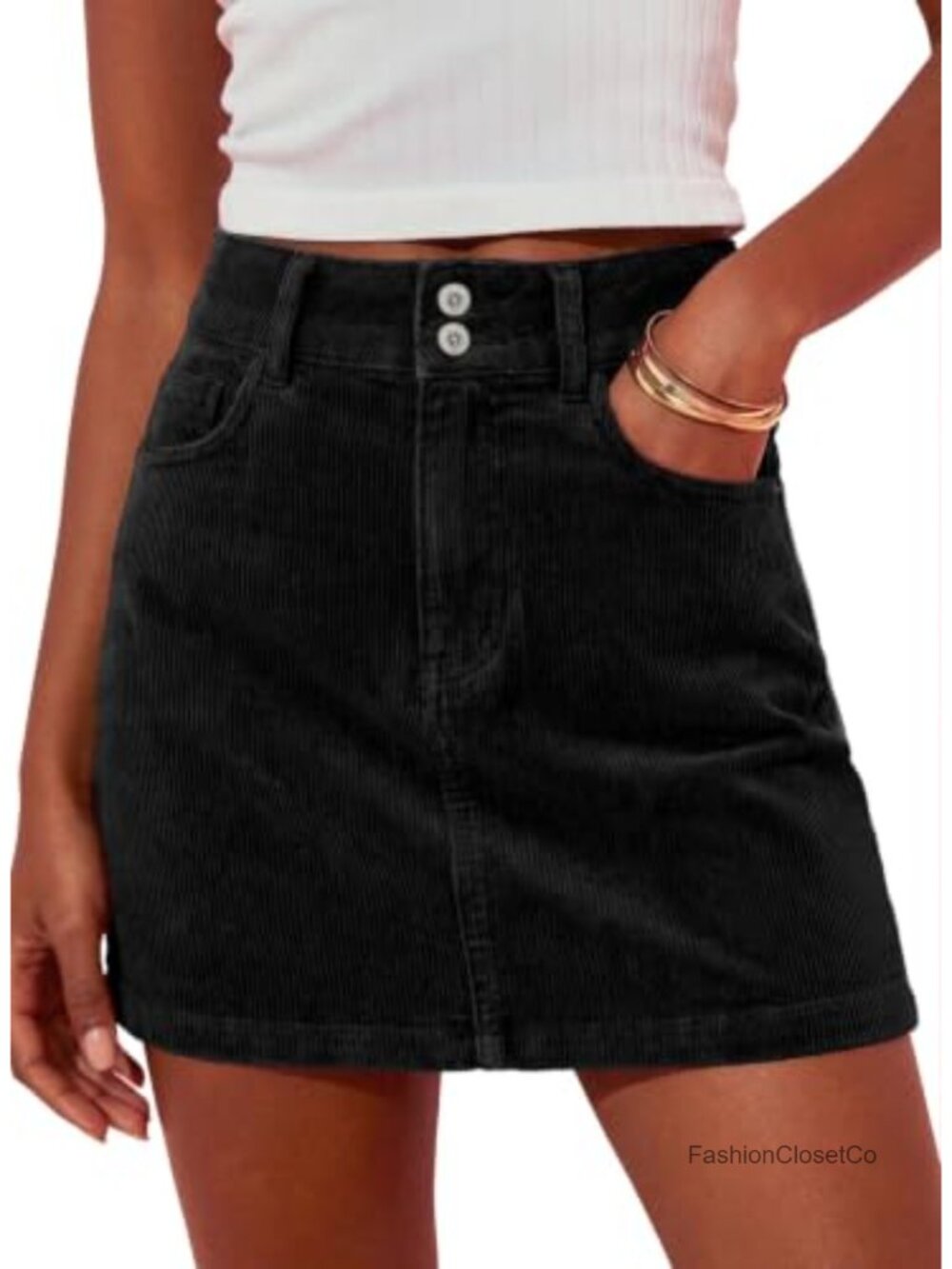 High Waisted Corduroy Mini Skirt with Pockets, Fall Fitted